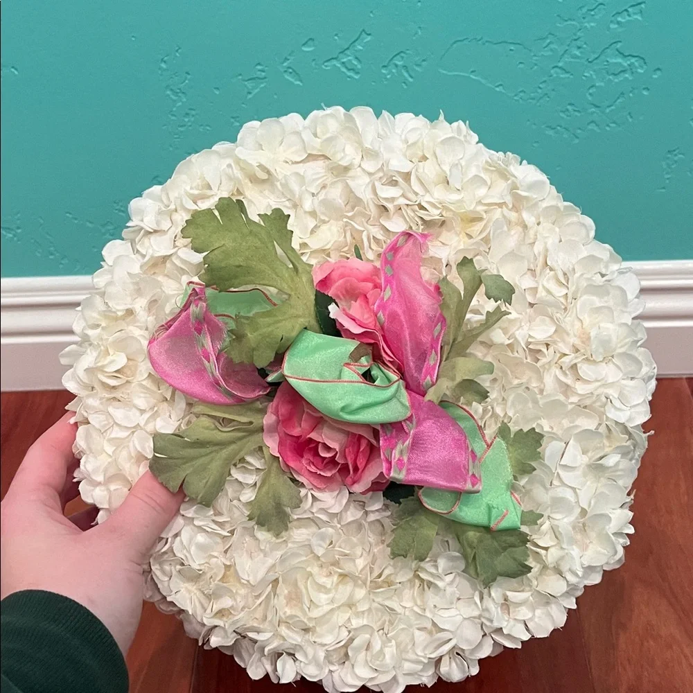 Floral Round Decorative Box with White and Pink Accents